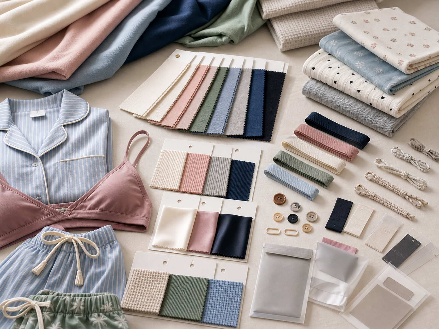 Women's pajamas and loungewear collection samples