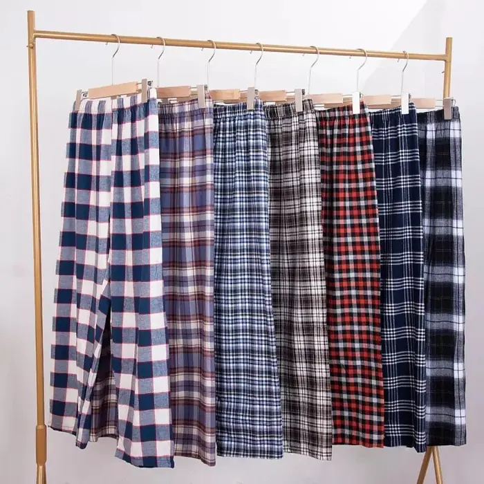 Men cotton plaid lounge pants