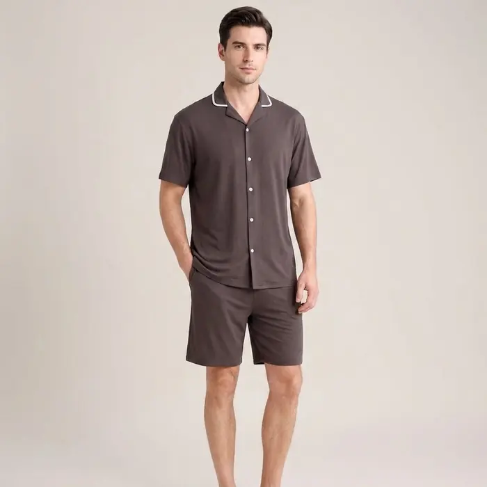 Men cotton short sleeve sleepwear set
